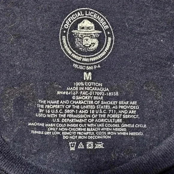 RARE SMOKEY THE BEAR Licensed Long Sleeve T Shirt Size Med. Navy - Picture 3 of 7